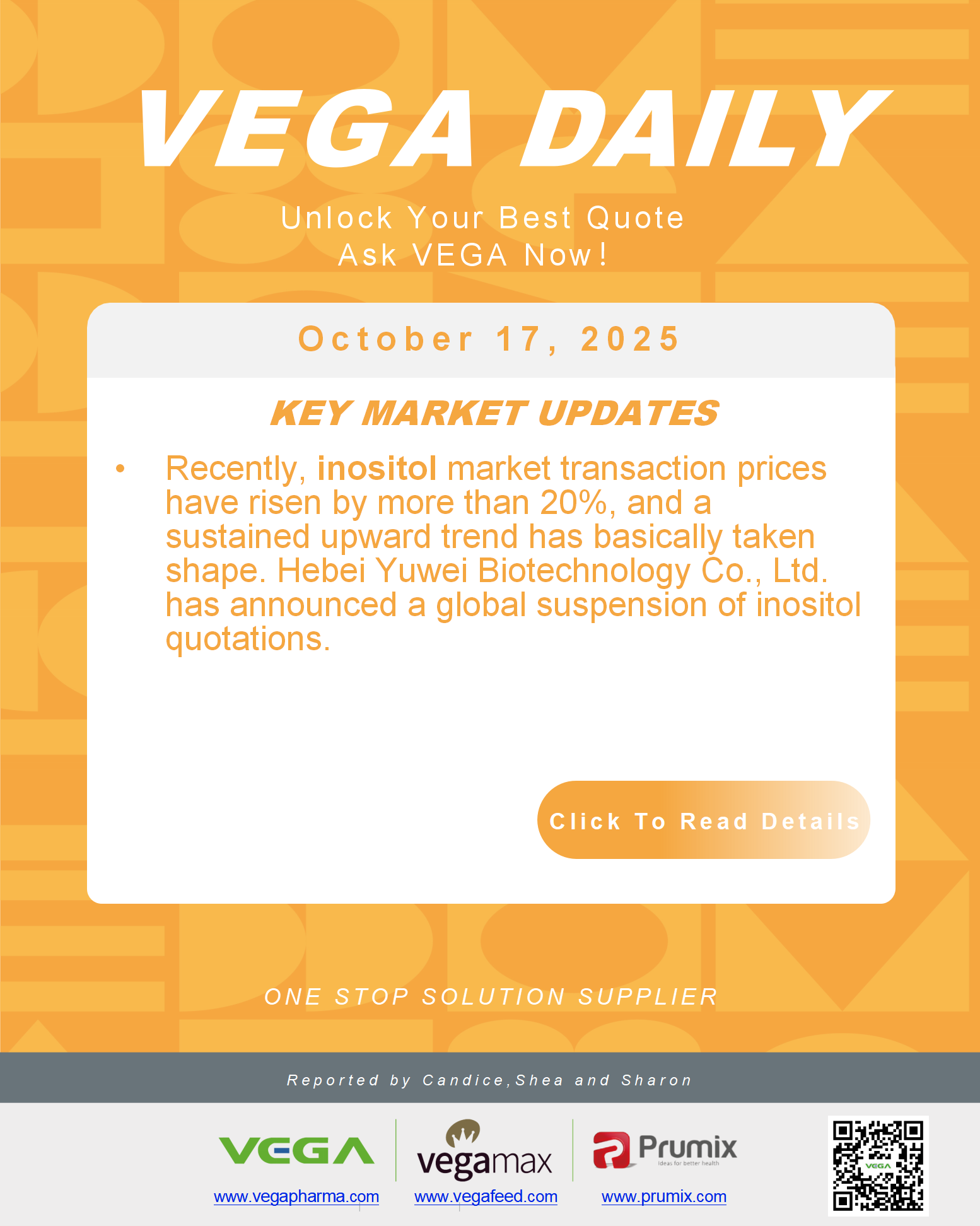 VEGA Daily Dated on October 17th 2025 Vitamin Amino Acid APl Food Additives.png VEGA Daily Dated on October 17th 2025 Vitamin Amino Acid APl Food Additives.png